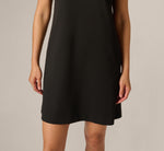 Stretch Crepe Pearly Short Shift Dress In Black Ivory 4