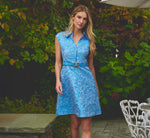 Floral Jacquard Collared Sheath Dress In Blue Multi 1