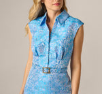 Floral Jacquard Collared Sheath Dress In Blue Multi 4