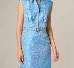 Floral Jacquard Collared Sheath Dress In Blue Multi 5