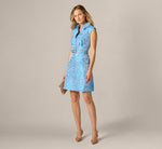 Floral Jacquard Collared Sheath Dress In Blue Multi 2