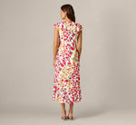 Flounce Collar Floral Print Midi Dress In Ivory Multi 5