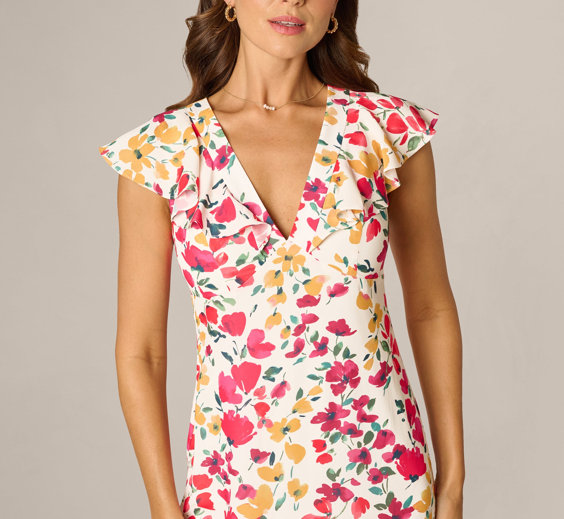paper dolls square neck midi pencil dress in floral print Ivory Flounce Collar Floral Print Midi Dress