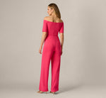 Off Shoulder Tie Front Stretch Jumpsuit In Camellia 5