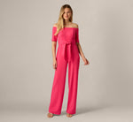 Off Shoulder Tie Front Stretch Jumpsuit In Camellia 2