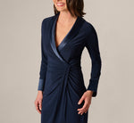 Long Sleeve Tuxedo Stretch Midi Dress In Midnight 4