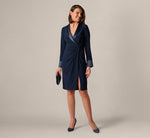 Long Sleeve Tuxedo Stretch Midi Dress In Midnight 1