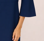 Bell Sleeve Stretch Crepe Keyhole Sheath Dress In Navy Sateen 4