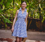 Floral Smocked Waist Short Dress In Ivory Blue Multi 1