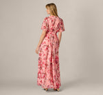 Flutter Sleeve Floral Print Embroidered Wrap Maxi Dress In Blush Multi 5