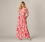 Flutter Sleeve Floral Print Embroidered Wrap Maxi Dress In Blush Multi 2