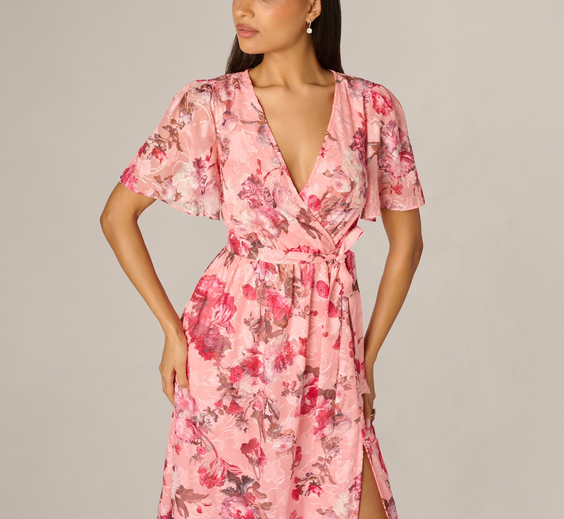 strapless open back dress Multi Colored Metallic Floral Jacquard Ruffle Midi Dress