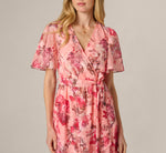 Flutter Sleeve Floral Print Embroidered Wrap Maxi Dress In Blush Multi 3