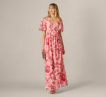 Flutter Sleeve Floral Print Embroidered Wrap Maxi Dress In Blush Multi 1