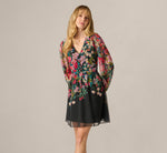 Long Sleeve Wildflower Print Short Dress In Black Multi 2