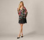 Long Sleeve Wildflower Print Short Dress In Black Multi 7