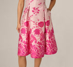 Square Neck Tulip Floral Border Jacquard Dress In Pink Multi 5