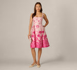 Square Neck Tulip Floral Border Jacquard Dress In Pink Multi 2