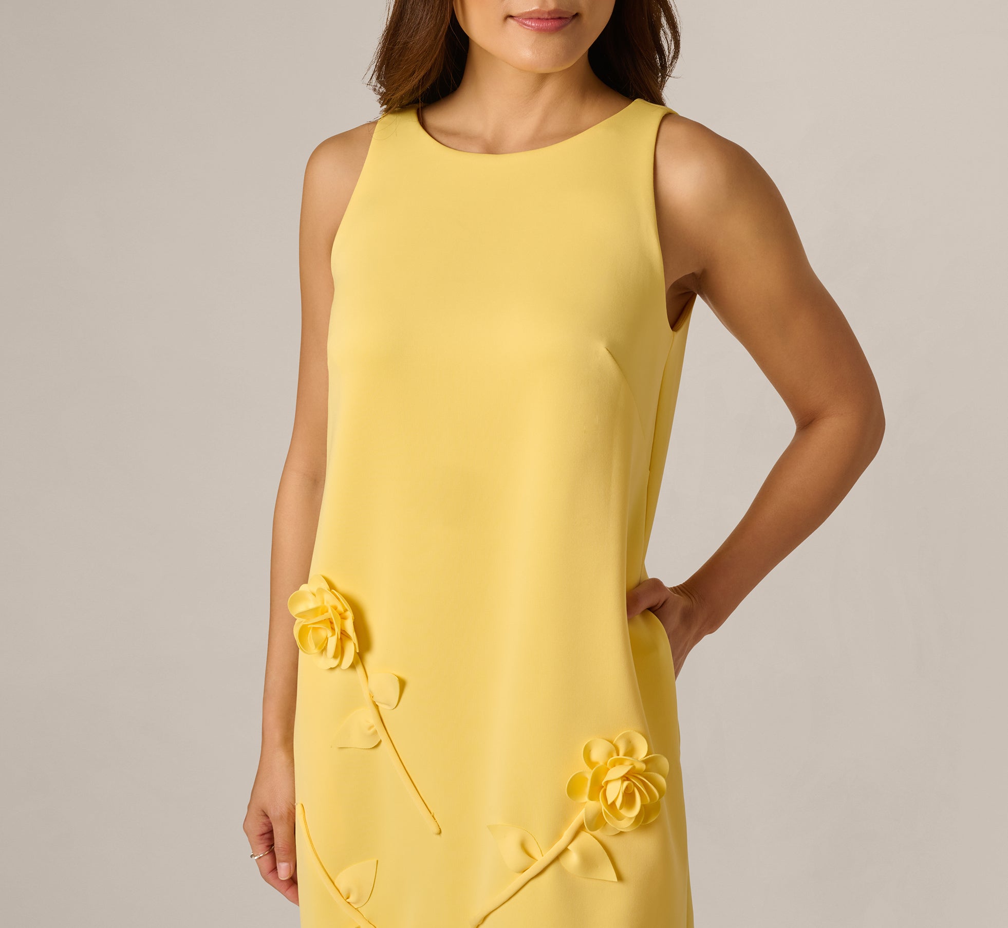 Yellow 3D Rosette Stretch Short Shift Dress