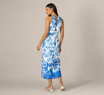 Scroll Print Chain Halter Midi In Ivory Blue 5