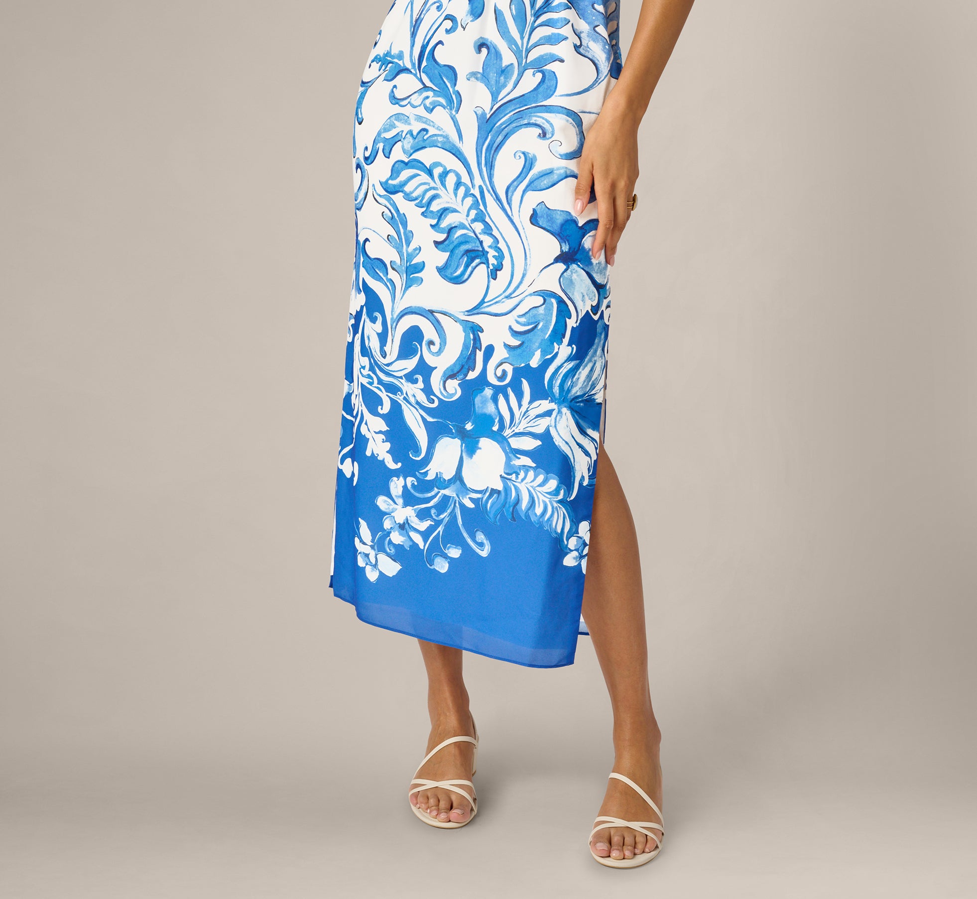 Multi Colored Scroll Print Chain Halter Midi