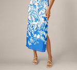 Scroll Print Chain Halter Midi In Ivory Blue 3