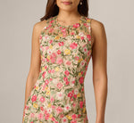 Floral Embroidered Illusion Sheath Dress In Coral Multi 3