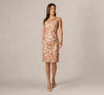 Multi Colored Floral Embroidered Illusion Sheath Dress - Adrianna Papell