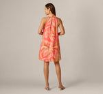Draped Petal Floral Short Trapeze Dress In Coral Multi 5
