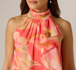 Draped Petal Floral Short Trapeze Dress In Coral Multi 3