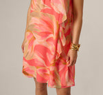 Draped Petal Floral Short Trapeze Dress In Coral Multi 4