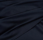 Three Quarter Sleeve Draped Satin Sheath Dress In Dark Navy 7