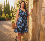 Plus Size Floral Jacquard Short Fit And Flare Dress In Blue Black Multi 1