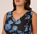 Plus Size Floral Jacquard Short Fit And Flare Dress In Blue Black Multi 3