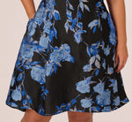 Plus Size Floral Jacquard Short Fit And Flare Dress In Blue Black Multi 4