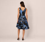 Floral Jacquard Short Fit And Flare Dress In Blue Black Multi 6