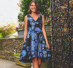 Floral Jacquard Short Fit And Flare Dress In Blue Black Multi 1