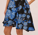 Floral Jacquard Short Fit And Flare Dress In Blue Black Multi 4