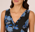 Floral Jacquard Short Fit And Flare Dress In Blue Black Multi 5