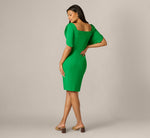 Tulip Sleeve Stretch Crepe Sheath Dress In Palm Leaf 5