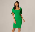 Tulip Sleeve Stretch Crepe Sheath Dress In Palm Leaf 2