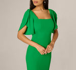 Tulip Sleeve Stretch Crepe Sheath Dress In Palm Leaf 3