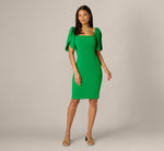 Tulip Sleeve Stretch Crepe Sheath Dress In Palm Leaf 7