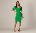 Tulip Sleeve Stretch Crepe Sheath Dress In Palm Leaf 1