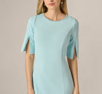 Short Split Sleeve Pearly Trim Sheath Dress In Clear Sky 3
