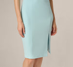 Short Split Sleeve Pearly Trim Sheath Dress In Clear Sky 4