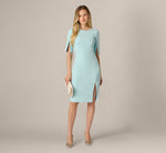 Short Split Sleeve Pearly Trim Sheath Dress In Clear Sky 1