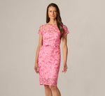 Short Sleeve Embroidered Illusion Sheath Dress In Cherry Blossom 2