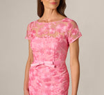 Short Sleeve Embroidered Illusion Sheath Dress In Cherry Blossom 3