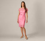 Short Sleeve Embroidered Illusion Sheath Dress In Cherry Blossom 7